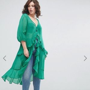 ASOS CURVE Chiffon  Ruffle Maxi Tea Blouse